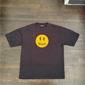 drew house Black Tee with Yellow Smiley Logo